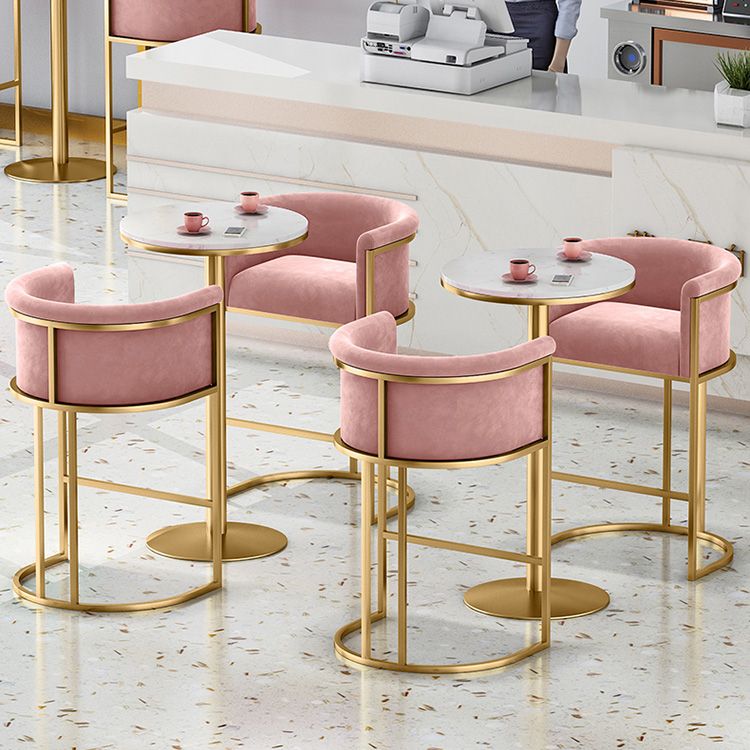 Glam Armrest Backrest Counter Stool Iron Cafe Bar Stool with Velvet Cushion