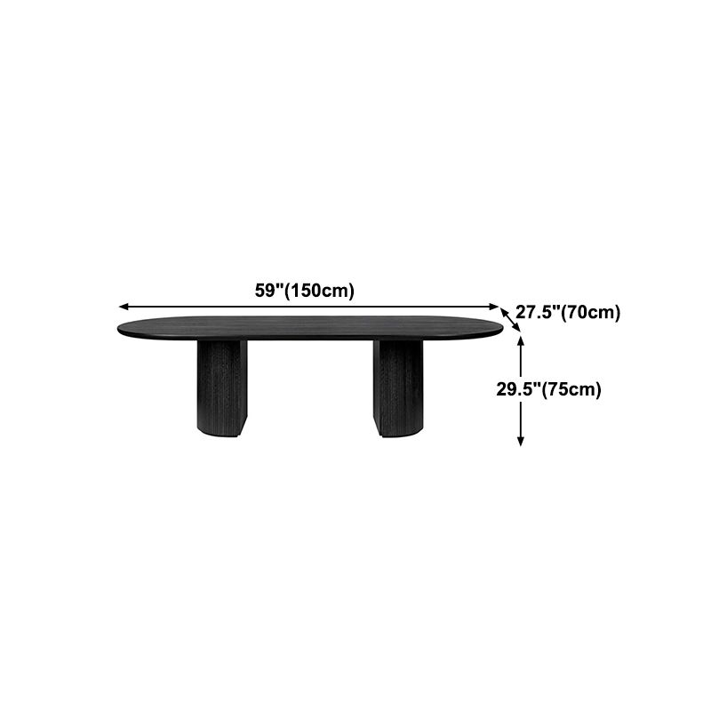 Solid Wood Contemporary Oval Table Black Wood Top Table with Double Pedestal