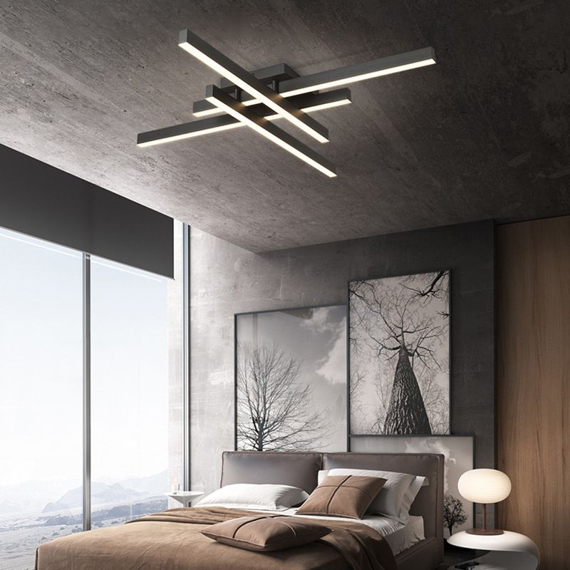 Plafonnier LED noir en acrylique, plafonnier linéaire en aluminium de Style moderne pour espaces intérieurs