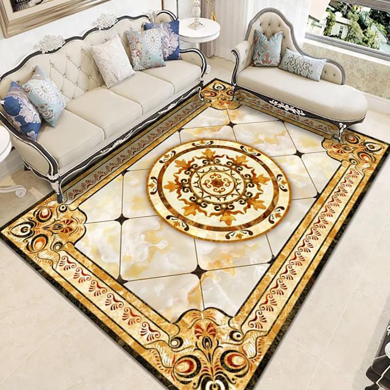 Solid Color Luxe Rug Polyester European Floral Print Indoor Rug Easy Care Carpet for Living Room