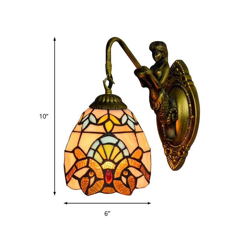 Brass Dome Sconce Light Tiffany 1 Head Multicolor Stained Glass Wall Mounted Light