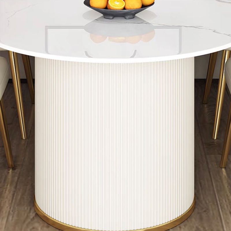 Free Form White Dining Table Sintered Stone Table Luxury of Double Pedestal