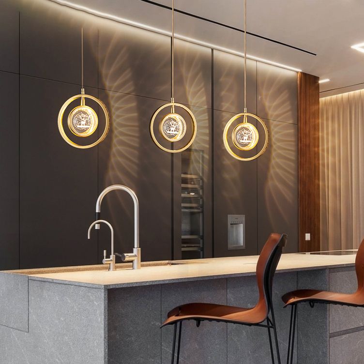 Forme sphérique de style moderne Hanging Light Crystal 1 Lumière Lumière suspendue en or