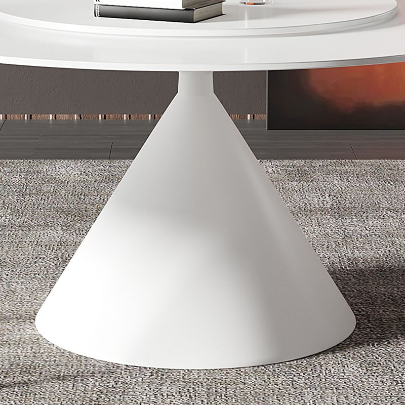Modern Dining Table with White Pedestal Round Stone Top Dining Table without Turntable