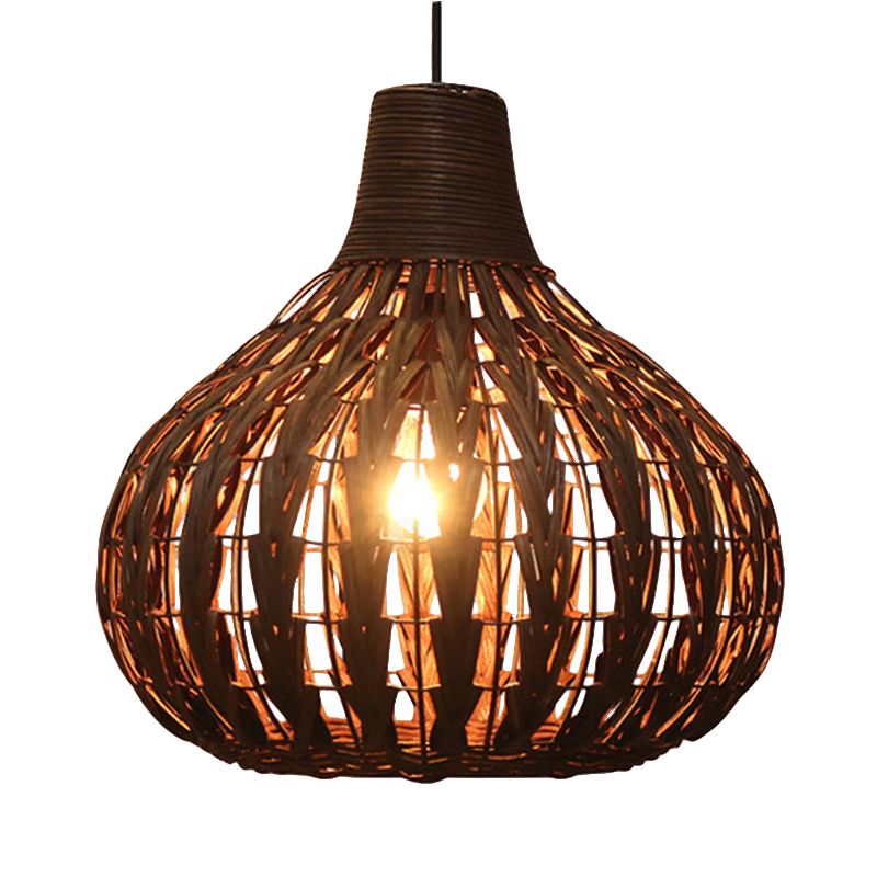 Handgewebter Rattan-Kürbishänge anhängende Lampe rustikale 1 leichte hängende Gerät für das Restaurant