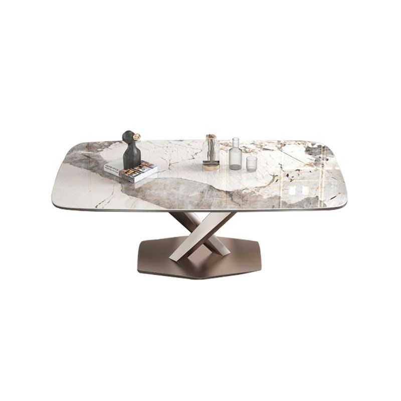 Stone Top Dining Table Rectangle Traditional Luxury Table with Pedestal Base