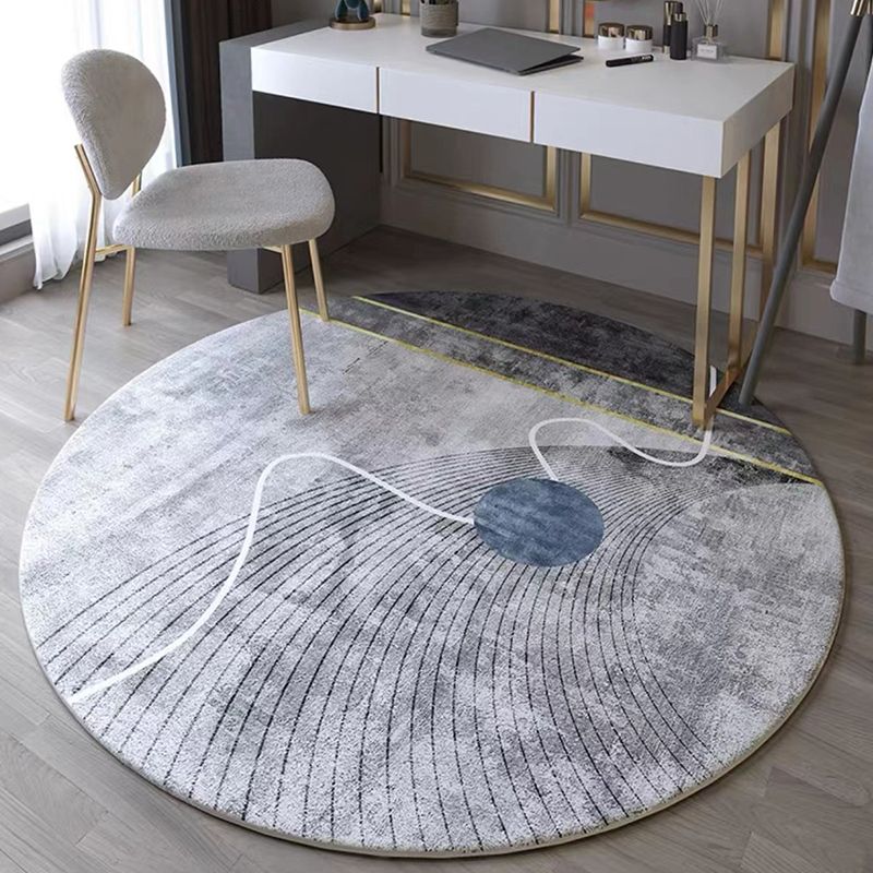 Dark Grey Modern Rug Polyester Graphic Rug Washable Rug for Living Room