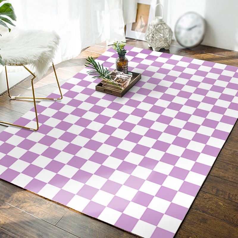 Casual Checkered Print Carpet Polyester Area Rug Non-Slip Backing Indoor Carpet for Home Decoration