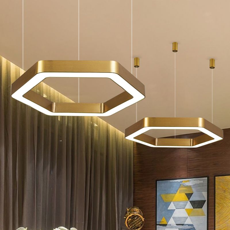 Hexagon Metall Suspension Lampe modern 16 "/23,5" breites LED -goldener hängende Decke Anhänger Licht für Wohnzimmer, a/b