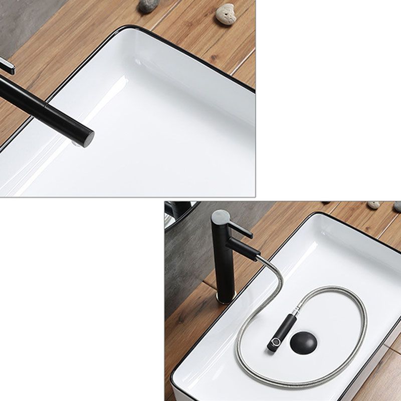 Modern Bathroom Sink Rectangular Porcelain Trough Sink with Pop-Up Drain