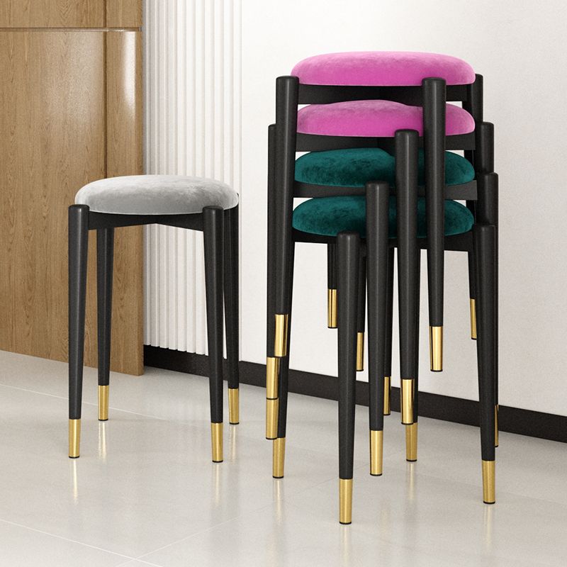 Modern Tear Resistant Pouf Circle Shape Dark Green Velvet Ottoman