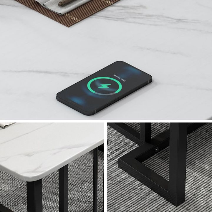 Slate and Metal Table Modern Minimalist Storage Rectangular Dining Table