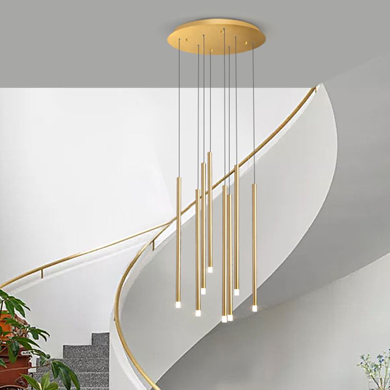 Pendre moderniste Slim Tube Lumière 8/12 Bulbes LED multiples LED LED en noir / or pour l'escalier