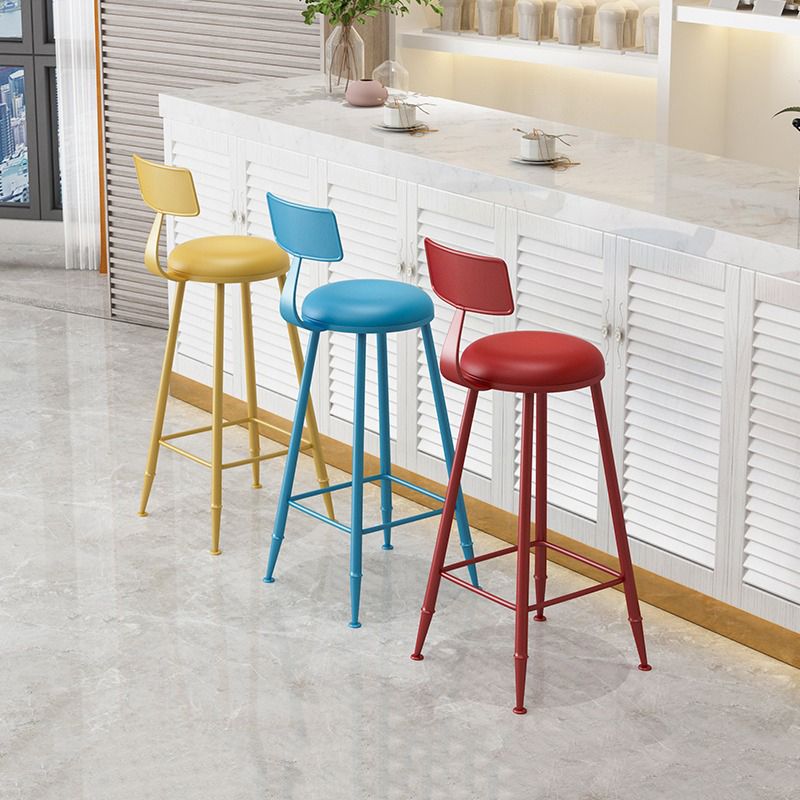 Scandinavian Metal Barstool Fabric Upholstered Counter Stool in Matte Finish