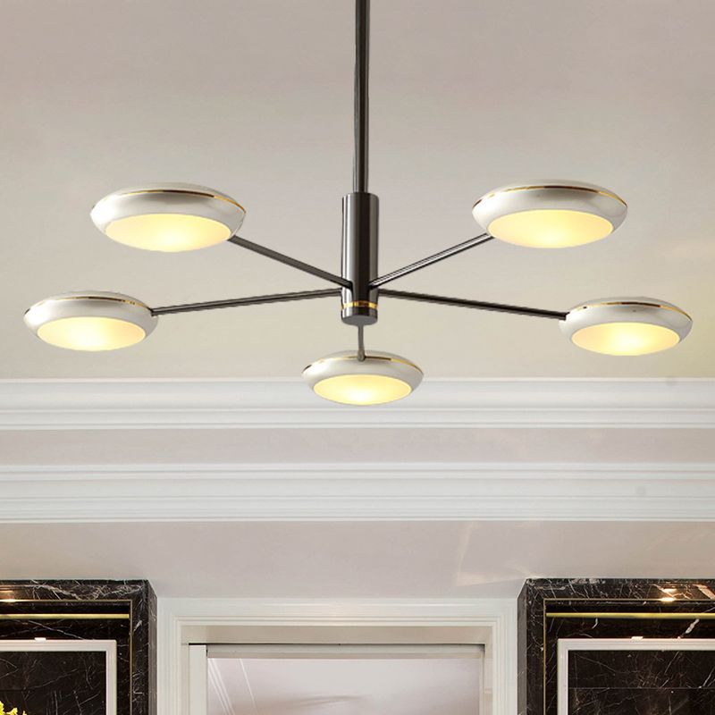 Disque suspendu au plafond post moderne métal 5 lumières lampe de lustre de salle à manger en argent