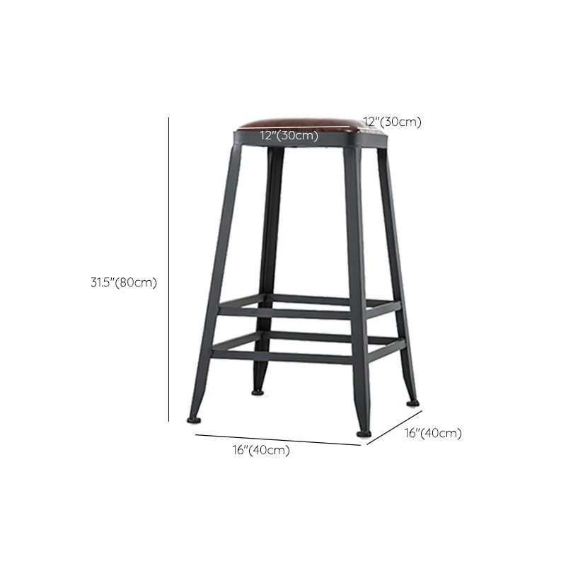 Industrial Brown Counter Stool Leather Square Stool with Black Metal Frame