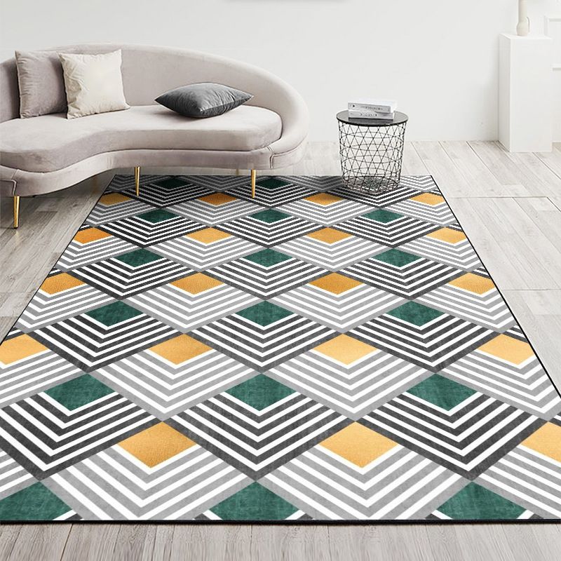 Nordic Geometric Printed Rug Multi Color Polyester Indoor Rug Anti-Slip Backing Washable Stain Resistant Carpet for Living Room