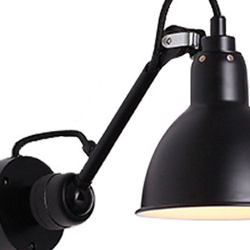 Bowl Shade Swing Arm Wall Lighting Modern Style Metal 1 Light Sconce Lamp in Black
