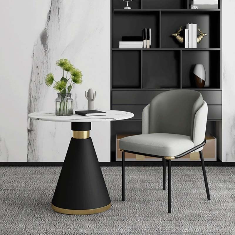 Contemporary Style Round Dining Table White Table with Metal Base