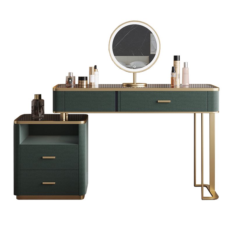 Glass Top Vanity Table 2-Drawer Stool Vanity Set with Lights Mirror