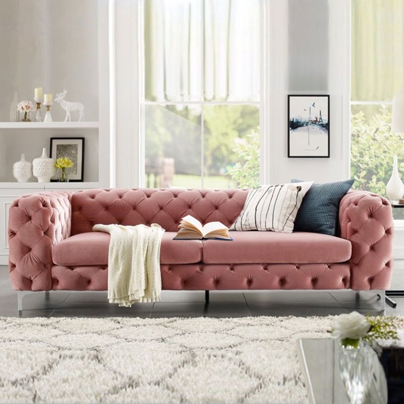 Contemporary Tufted Back Sofa 2/3-Seat Tuxedo Arm with Metal Legs
