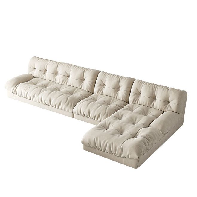 Modern White Tufted Sofa & Chaise 29.92" H Velvet Armless Sofa