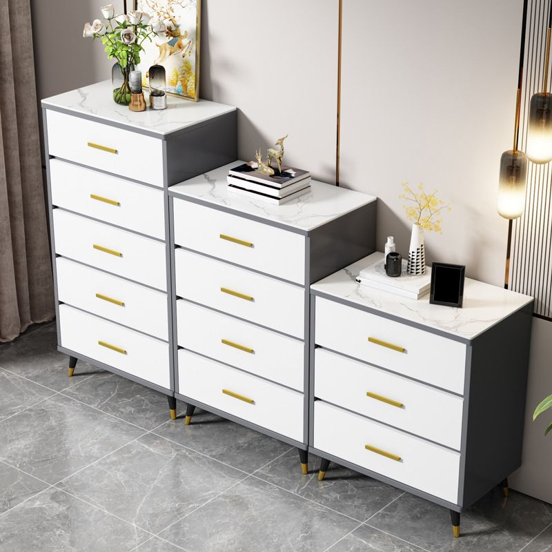 Stone Glam Storage Chest Bedroom Vertical Chest with Drawers