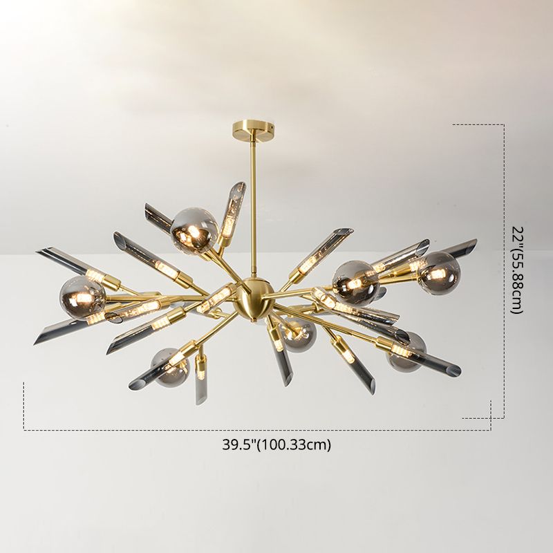 Post-Modern Metal Starburst Hanging Chandelier Light Glass Shade Ceiling Chandelier for Living Room