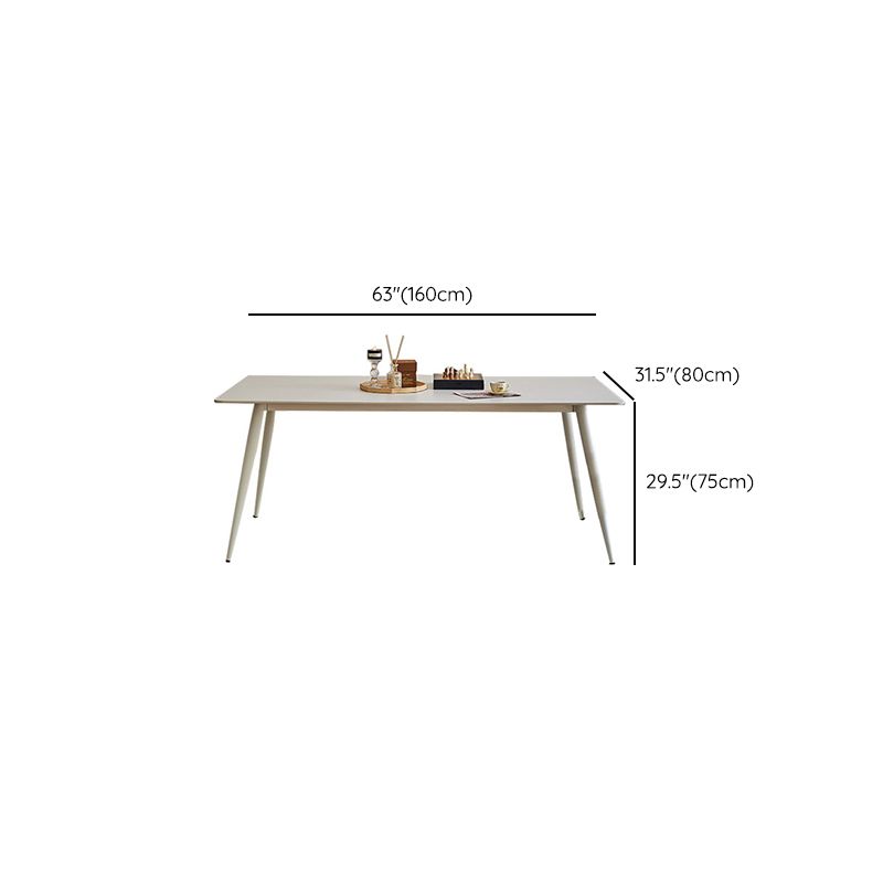 Mid-Century Dining Room Table Stone Rectangle Dinette Table in White