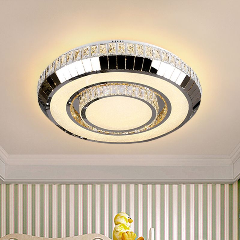 Stainless Steel LED Flush Mount Ceiling Light Simple Beveled Glass Crystal Round Lighting Fixture