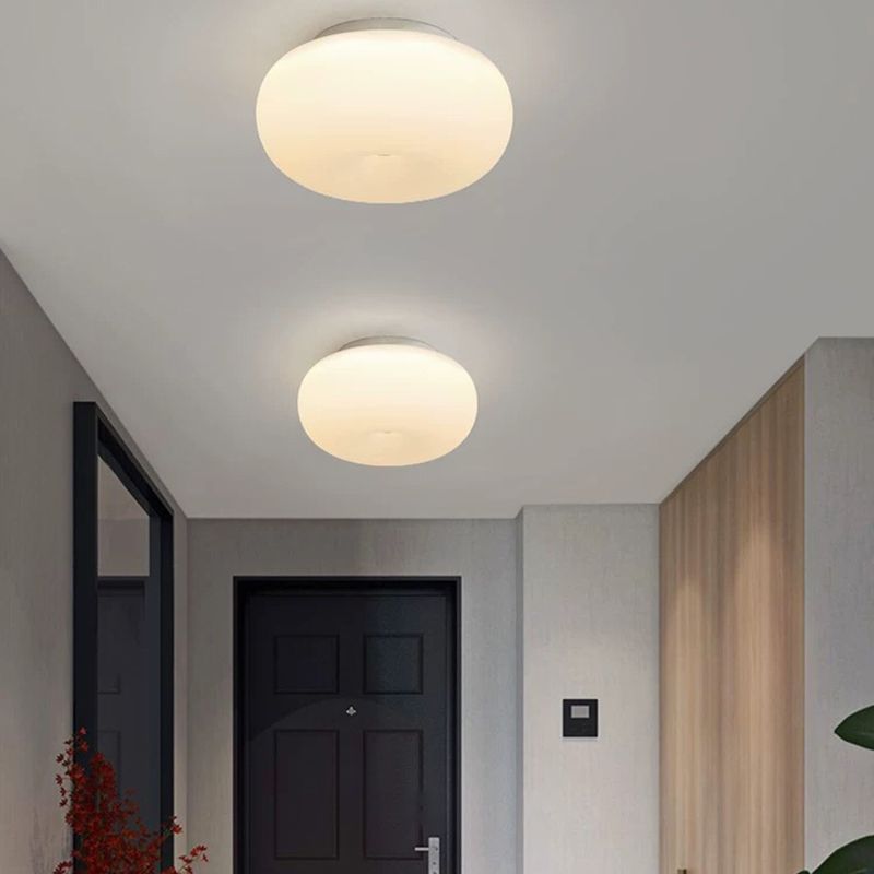 Contemporary Ceiling Flush in Cream White Metal and Acrylic Flush Mount