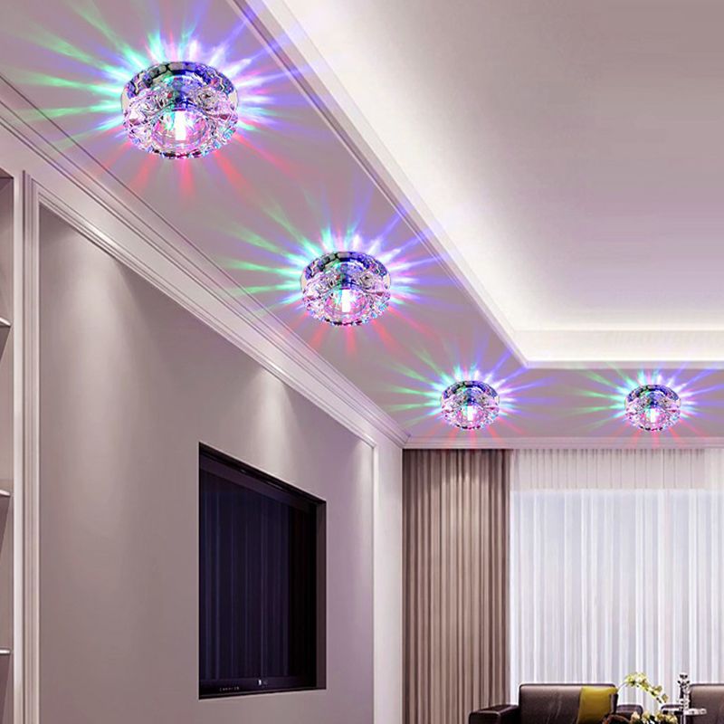 Minimalist LED Flush Mount Lighting Clear Round Ceiling Fixture with Crystal Shade for Aisle