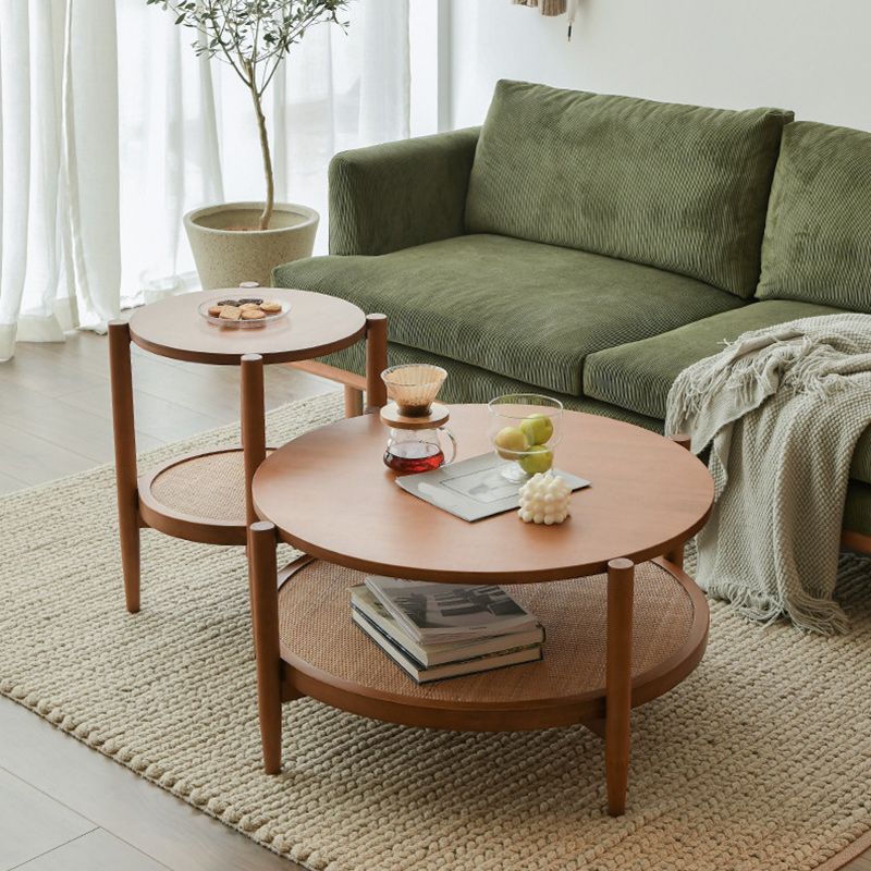 Tropical Round Cocktail Table Storage Solid Wood Coffee Cocktail Table