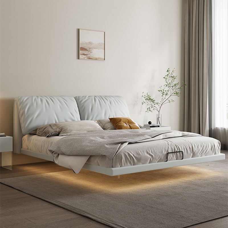 Glam Wood and Upholstered Headboard Bed Steel Frame Standard Bed