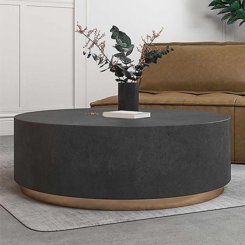 Drum Base Design Black/grey Faux Concrete Top Metal Base Round Coffee Table