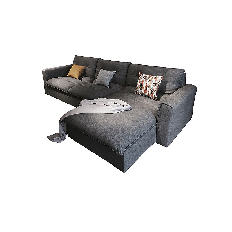 Modern Square Arm Sectional Gray Linen Sofa and Chaise for Apartment