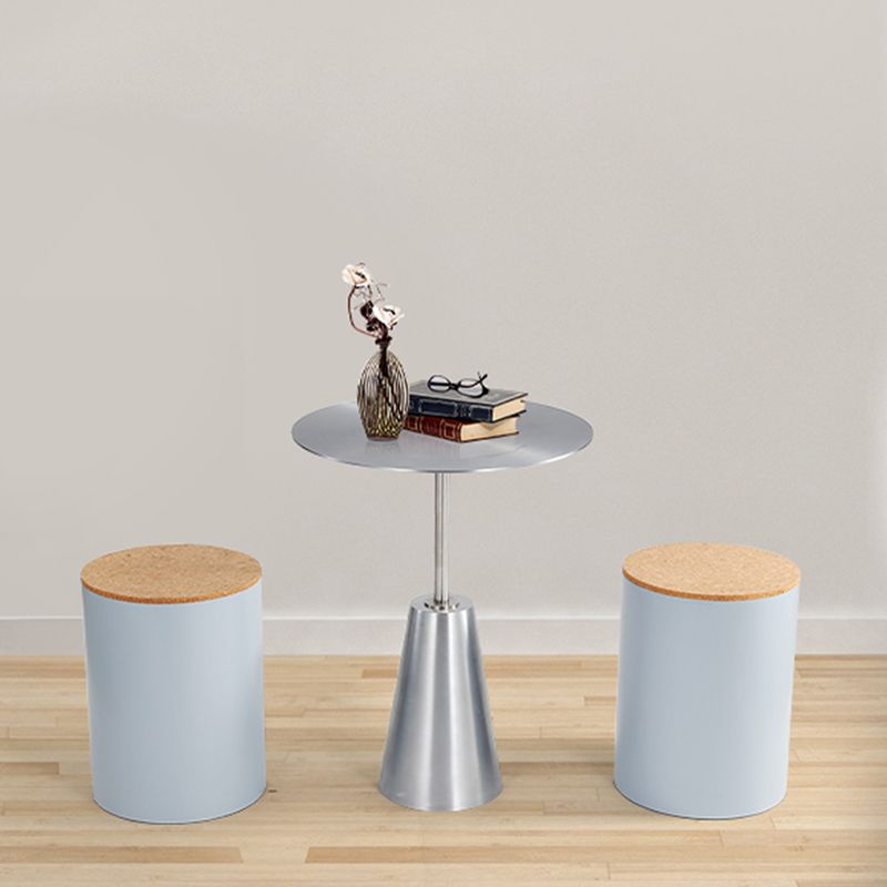 Contemporary Stainless Steel Round Side End Table with Metal Pedestal Leg