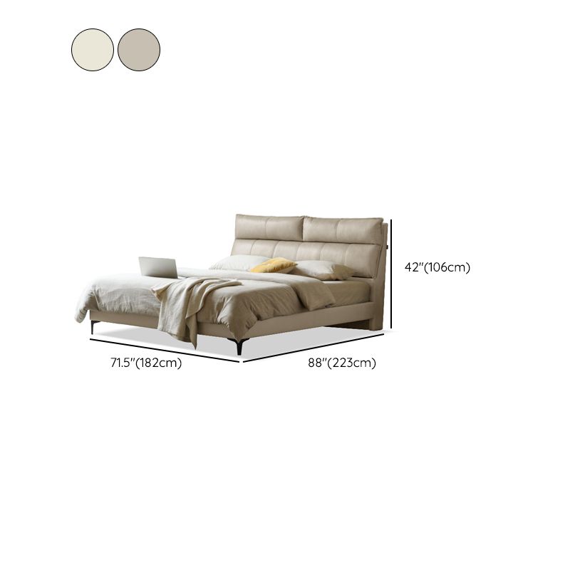 Leather Standard Bed Contemporary Wood Frame Bed with Upholstered Headboard
