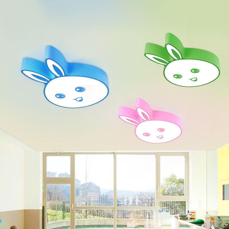 Cartoon Surface Mounted Led Ceiling Light Rabbit Head Shaped Flush Mount with Acrylic Shade for Kindergarten