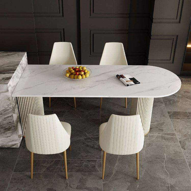 Metal Traditional Luxury Dining Table Free Form Sintered Stone Table with Double Pedestal
