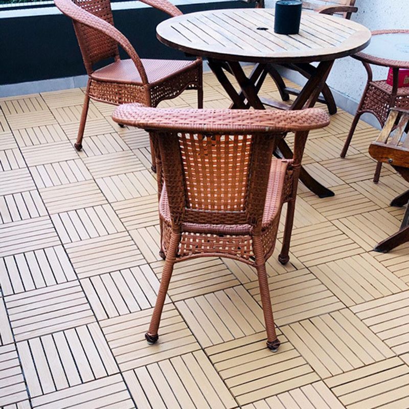 Yellow 6-Slat Square Wood Flooring Tiles Snap Fit Installation Floor Board Tiles