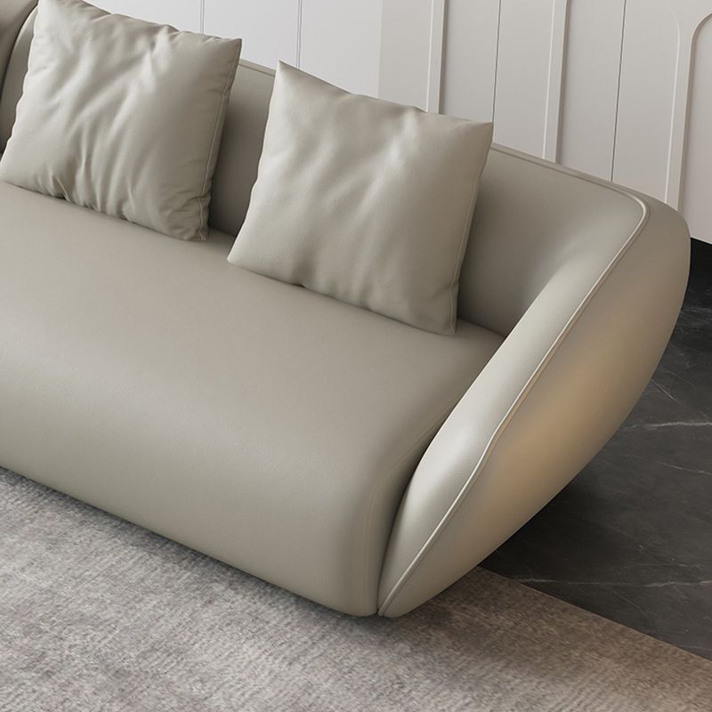 Genuine Leather Sloped Arm Sofa Contemporary Standard Sofa with Pillows