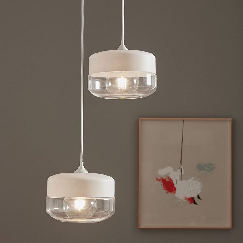 1 Head Bedroom Pendant Light Modern White Ceiling Suspension Lamp with Round Clear Glass Shade