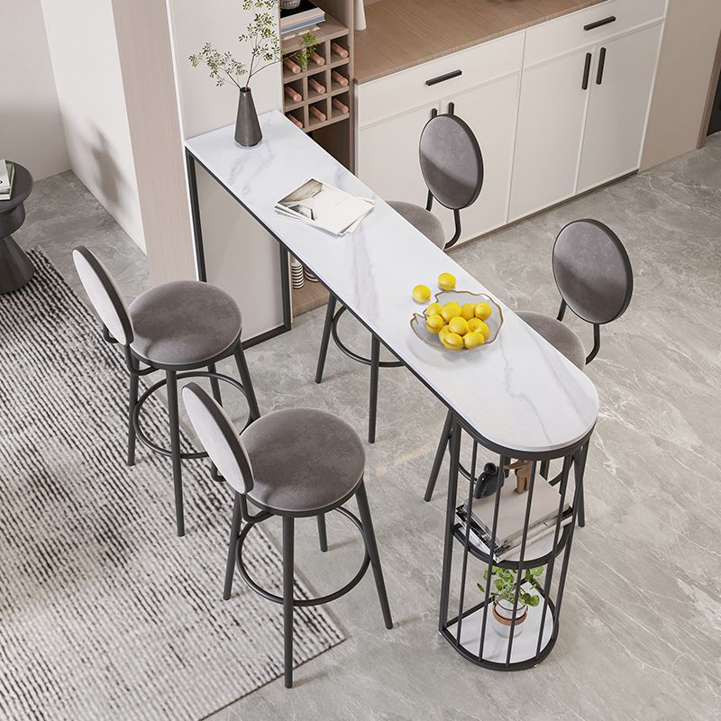 1/3/5 Pieces Industrial Iron Bistro Set White Stone Top Bar Table Set with Shelf