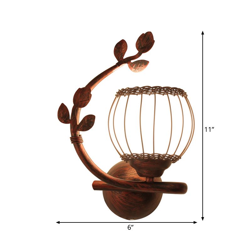 1 Light Bedroom Wall Mounted Lamp Rustic Dark Wood Sconce Light with Globe Milky Glass Shade, Right/Left