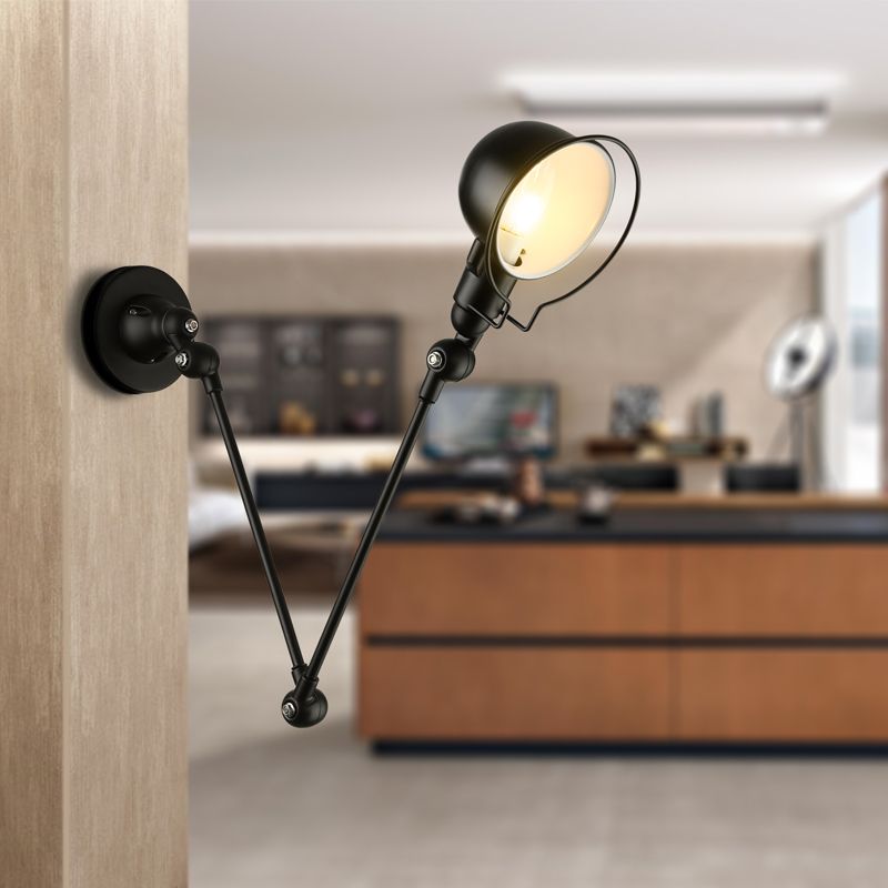 Luz de la pared de brazo oscilante negro/blanco con sombra de tazón de metal industrial 1 lámpara de aplastamiento del corredor de la cabeza
