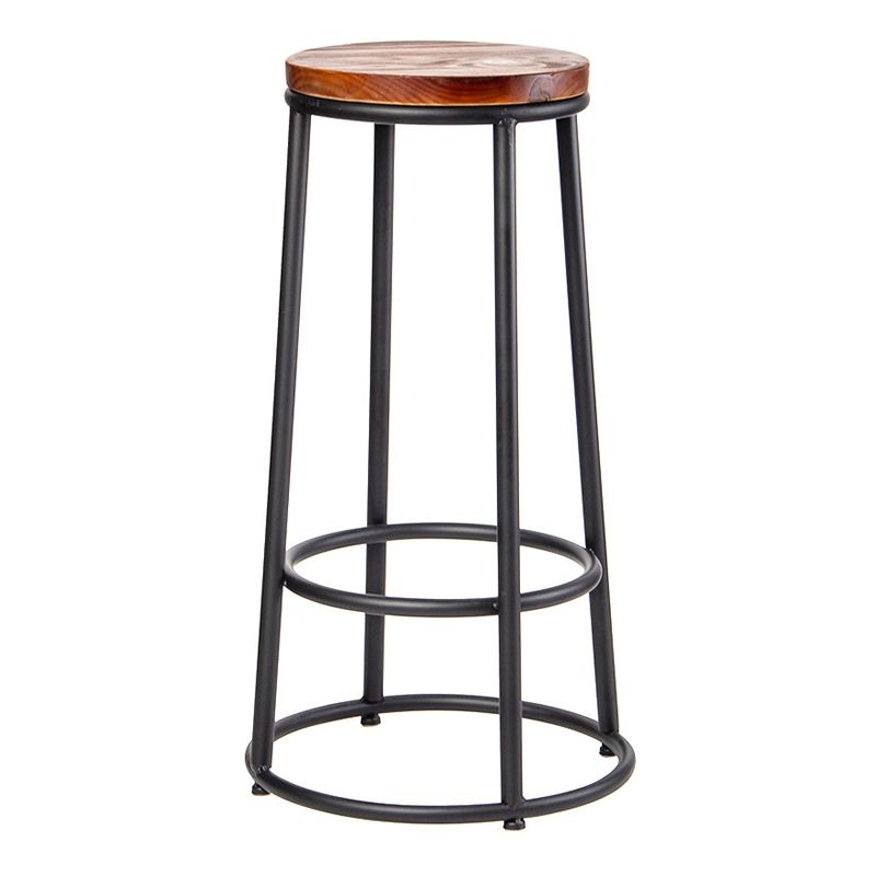 Industrial Armless Barstools Wooden Round Seat Counter Height Stools in Black