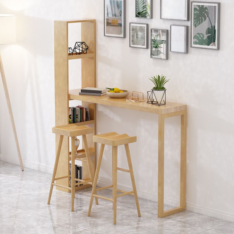 Modern Wooden Pub Table Rectangle Natural Bar Height Cocktail Table with Shelves