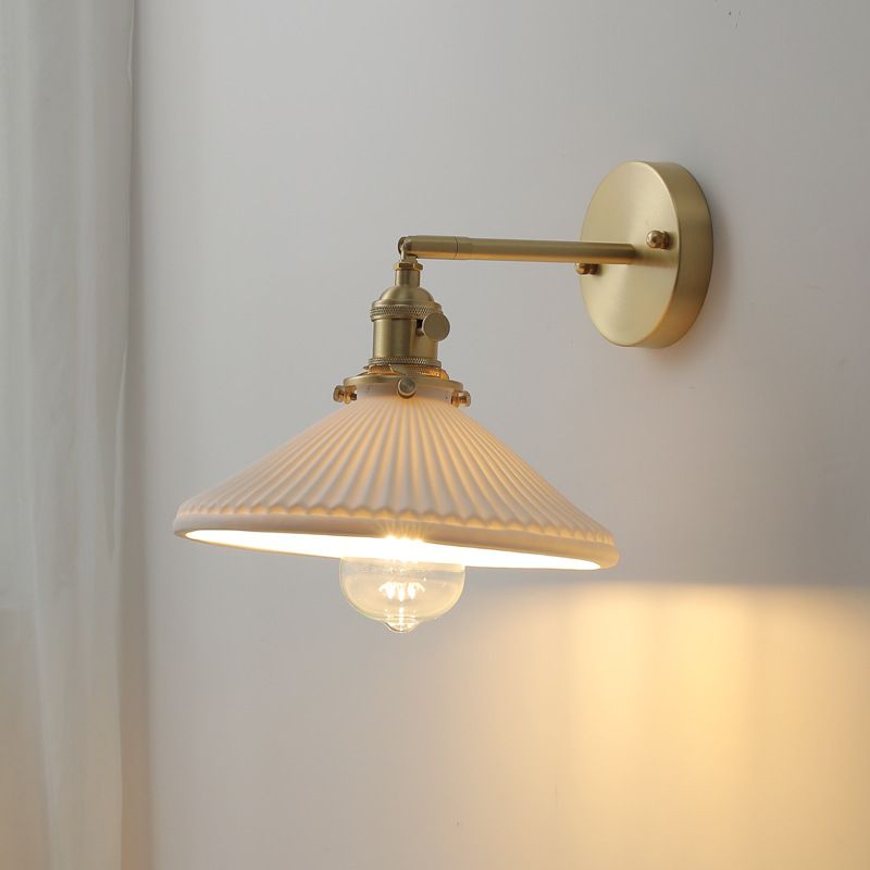 Industrial Style Tapered Shape Wall Sconce Ceramic 1 Sconce Light in White