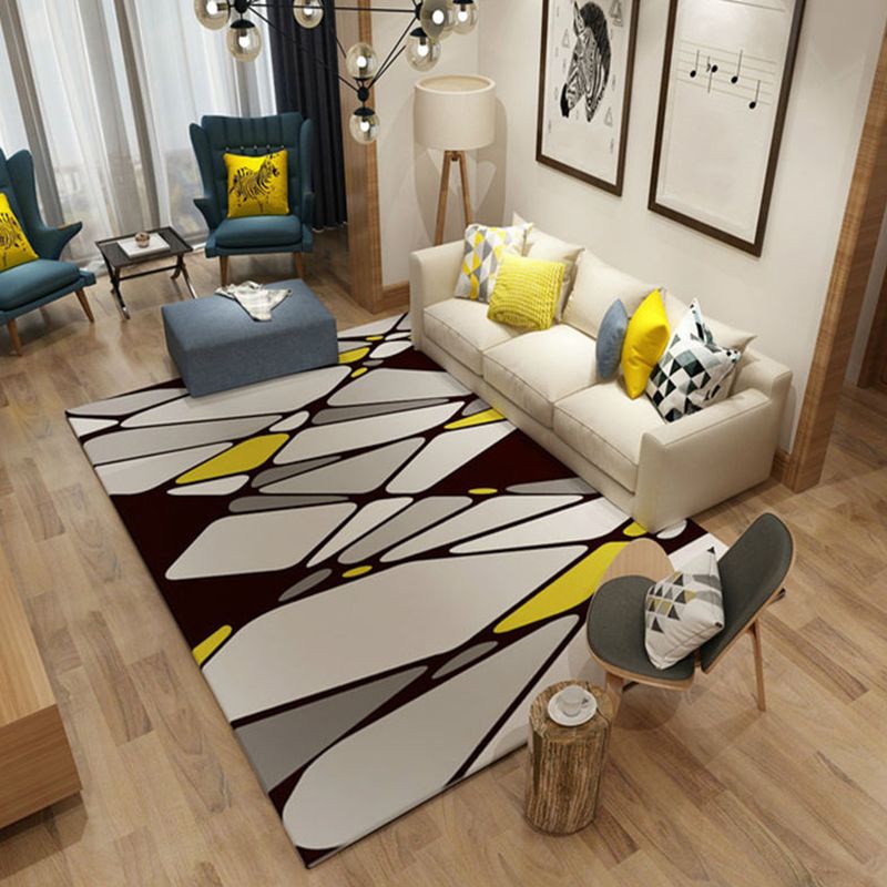 Modern Living Room Area Carpet Geometric Pattern Polyester Area Rug Anti-Slip Easy Care Rug